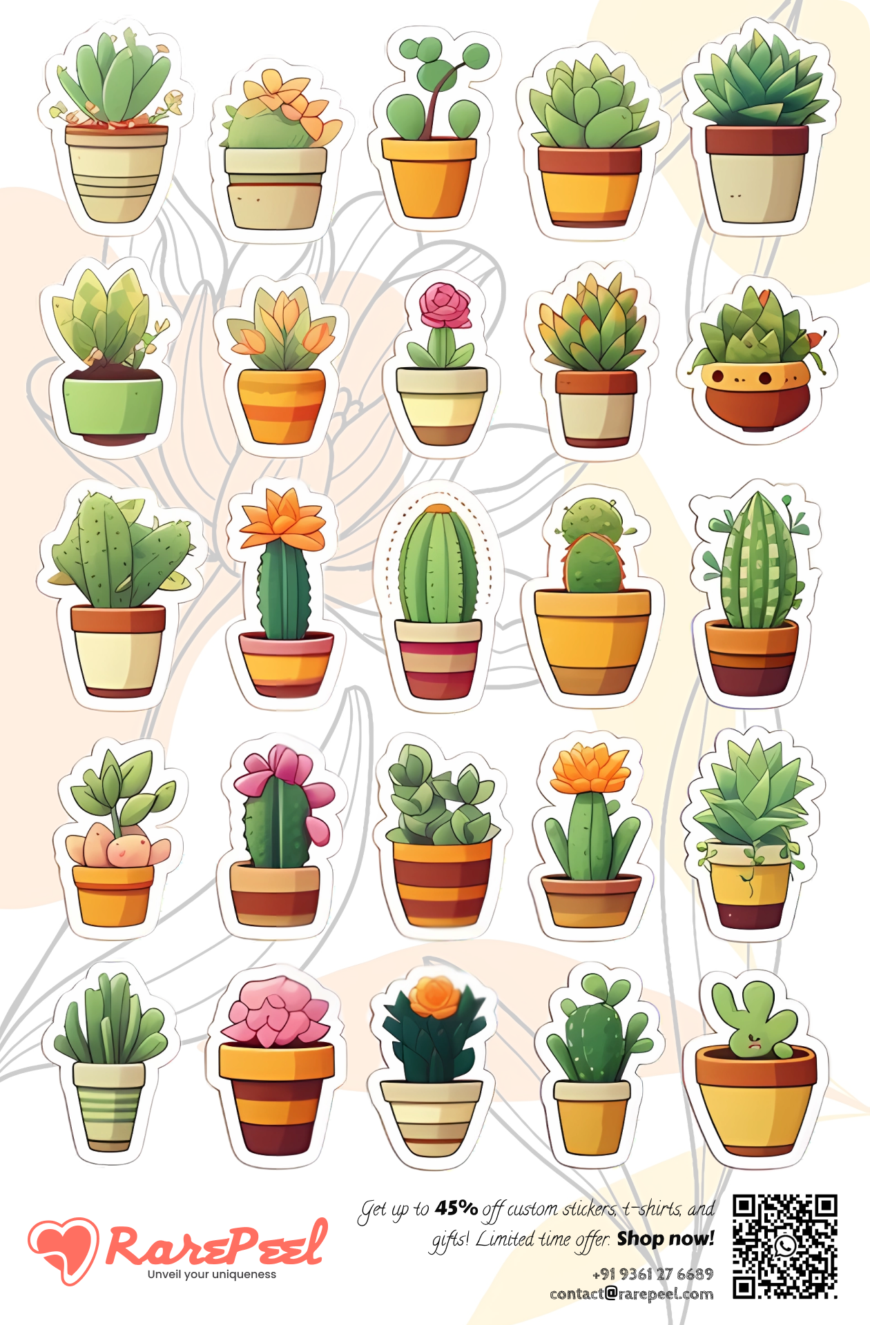 Prickly Paradise: Cactus Vector Art Sticker Sheet - RarePeel