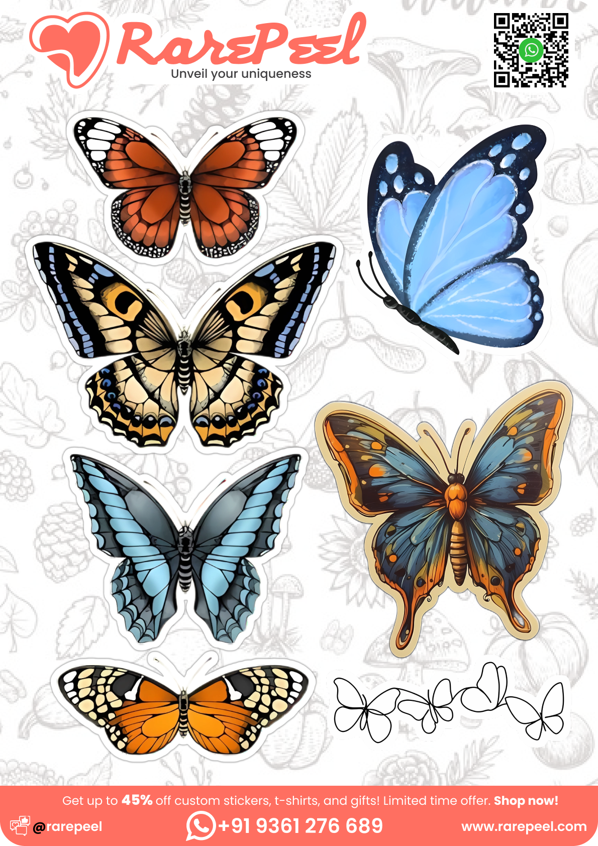 Fluttering Beauties: Cute Butterfly Mini Sticker Sheet | RarePeel