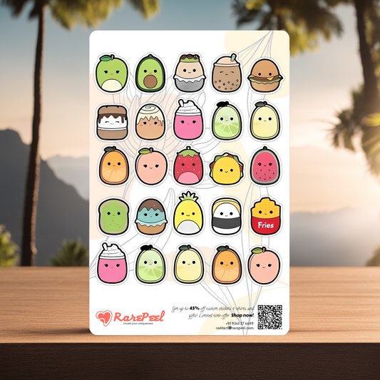 Whimsical Feast: Cute Doodle Food & Fruit Sticker Sheet - RarePeel