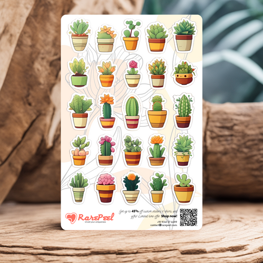 Prickly Paradise: Cactus Vector Art Sticker Sheet - RarePeel