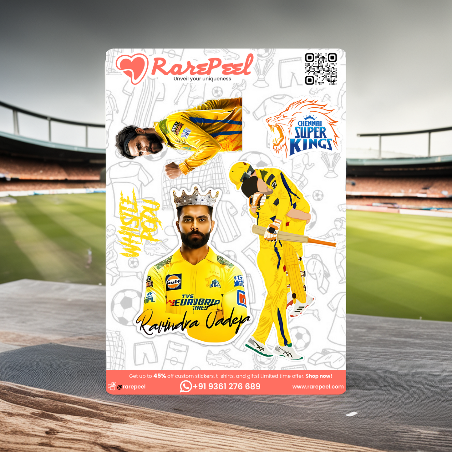 Royal All-Rounder: Ravindra Jadeja Chennai Super Kings Mini Sticker Sheet | RarePeel