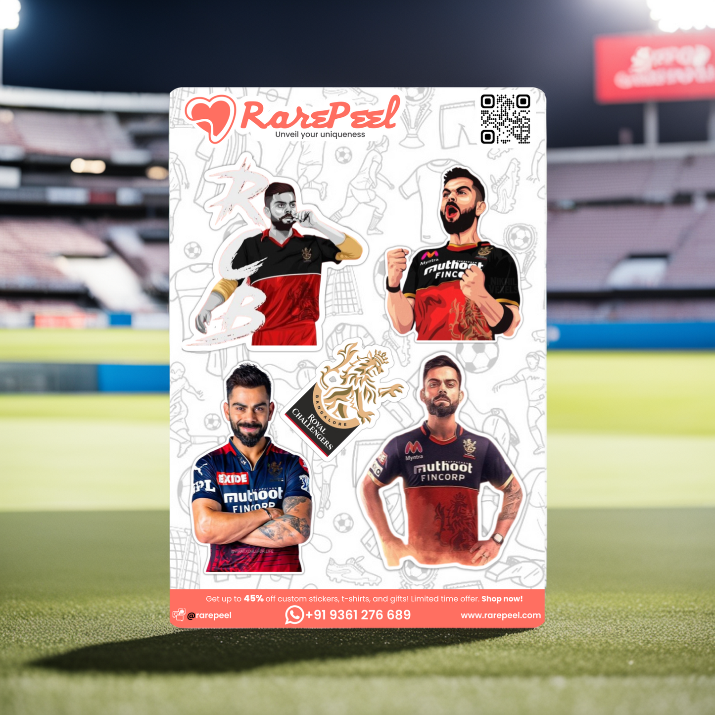 Royal Champion: Virat Kohli RCB IPL Mini Sticker Sheet | RarePeel