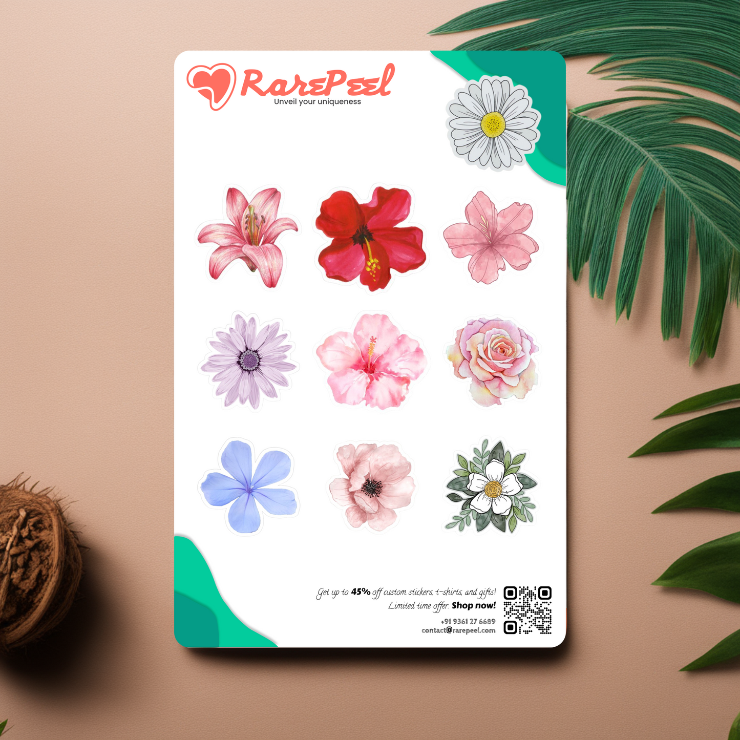 Awesome Flower Illustration Sticker Sheet: Vibrant Floral Collection - RarePeel