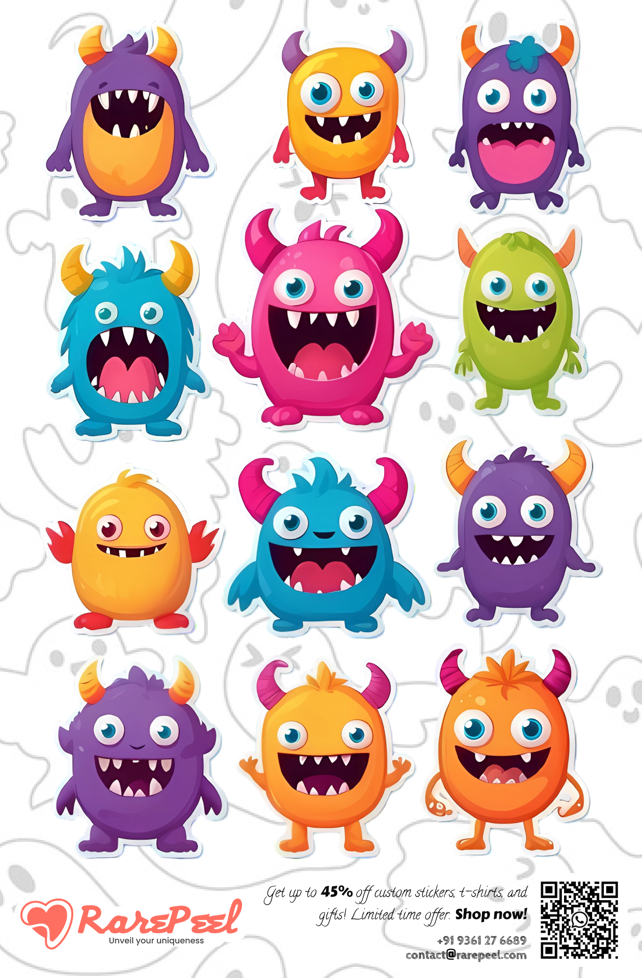 Monstrously Adorable: Cute Monster Large Sticker Sheet | RarePeel