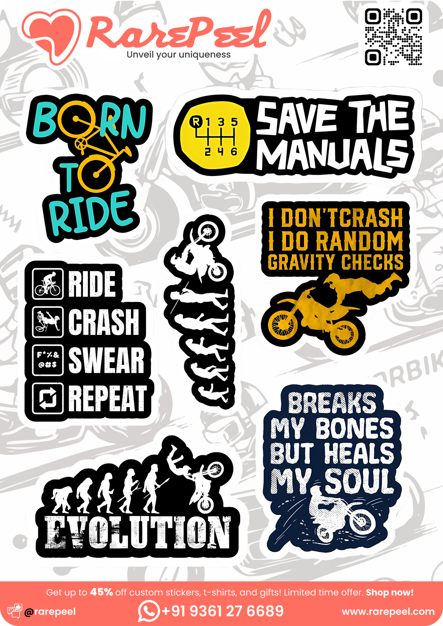 Ride & Inspire: Motorcycle Rider Quotes Mini Sticker Set | RarePeel