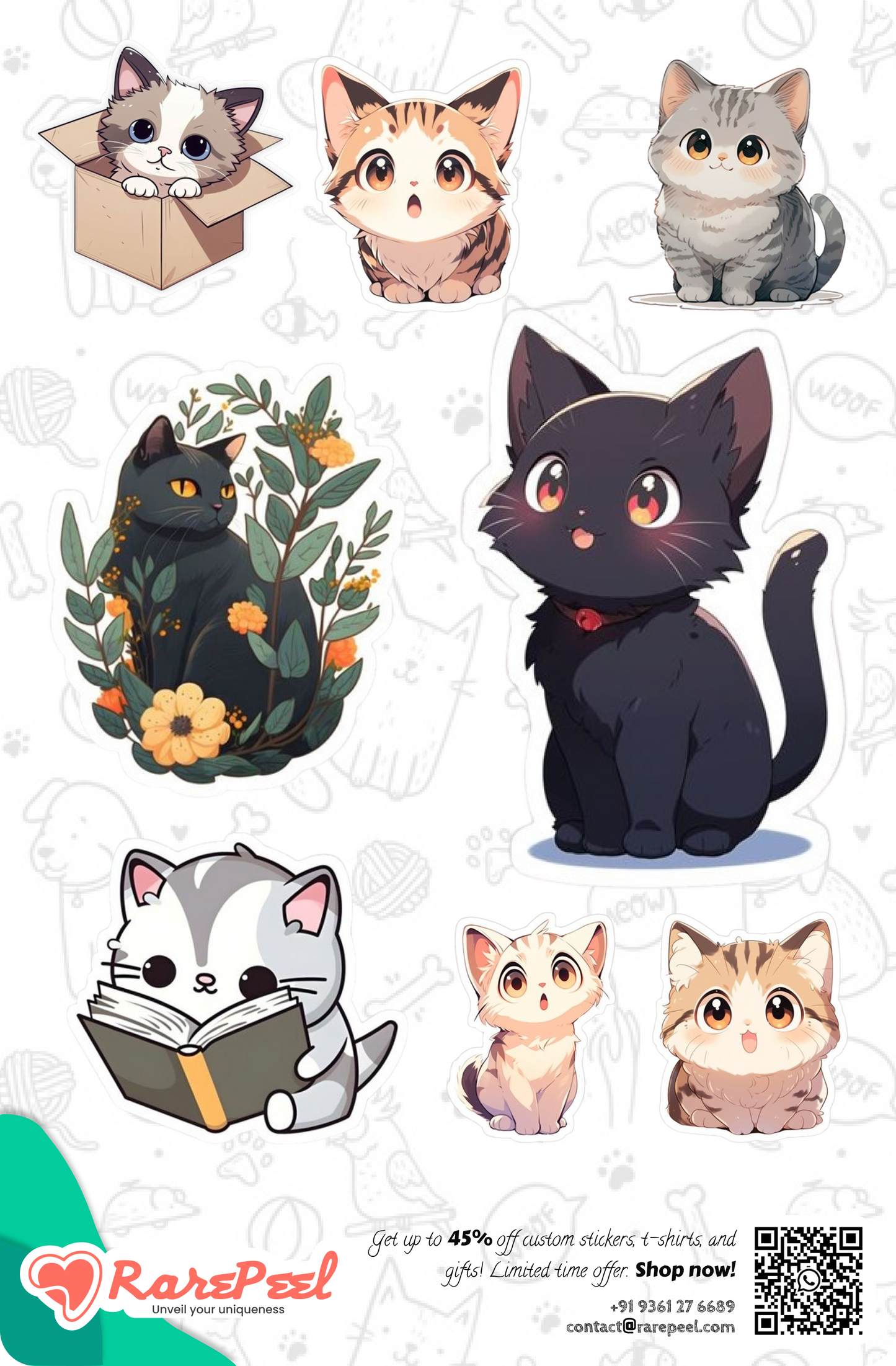 Cute Chubby Cat Illustration Sticker Collection | RarePeel