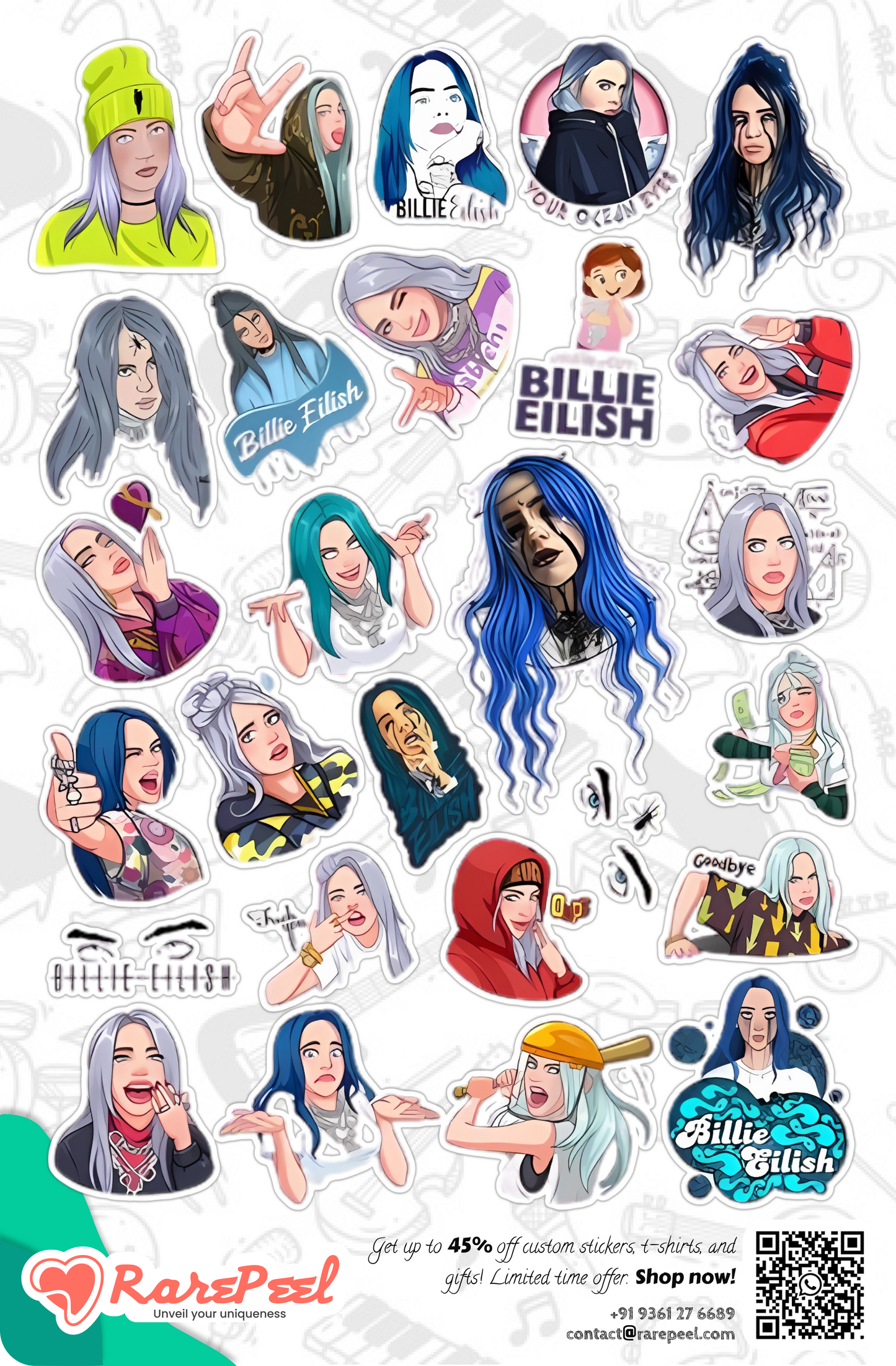 Billie Eilish Illustration Sticker Collection | RarePeel