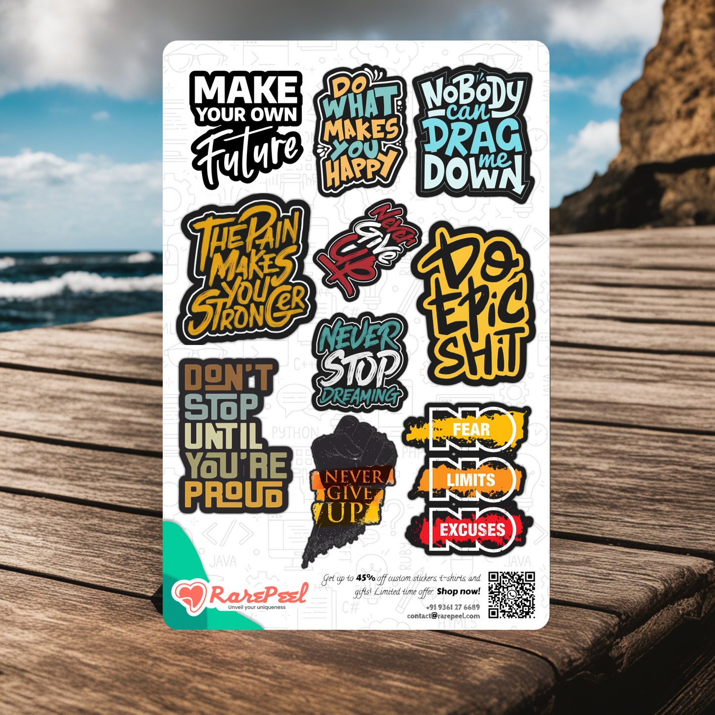 Motivational Quotes Illustrated Stickers Set - Matte, Glossy, and Paper Sheets | RarePeel