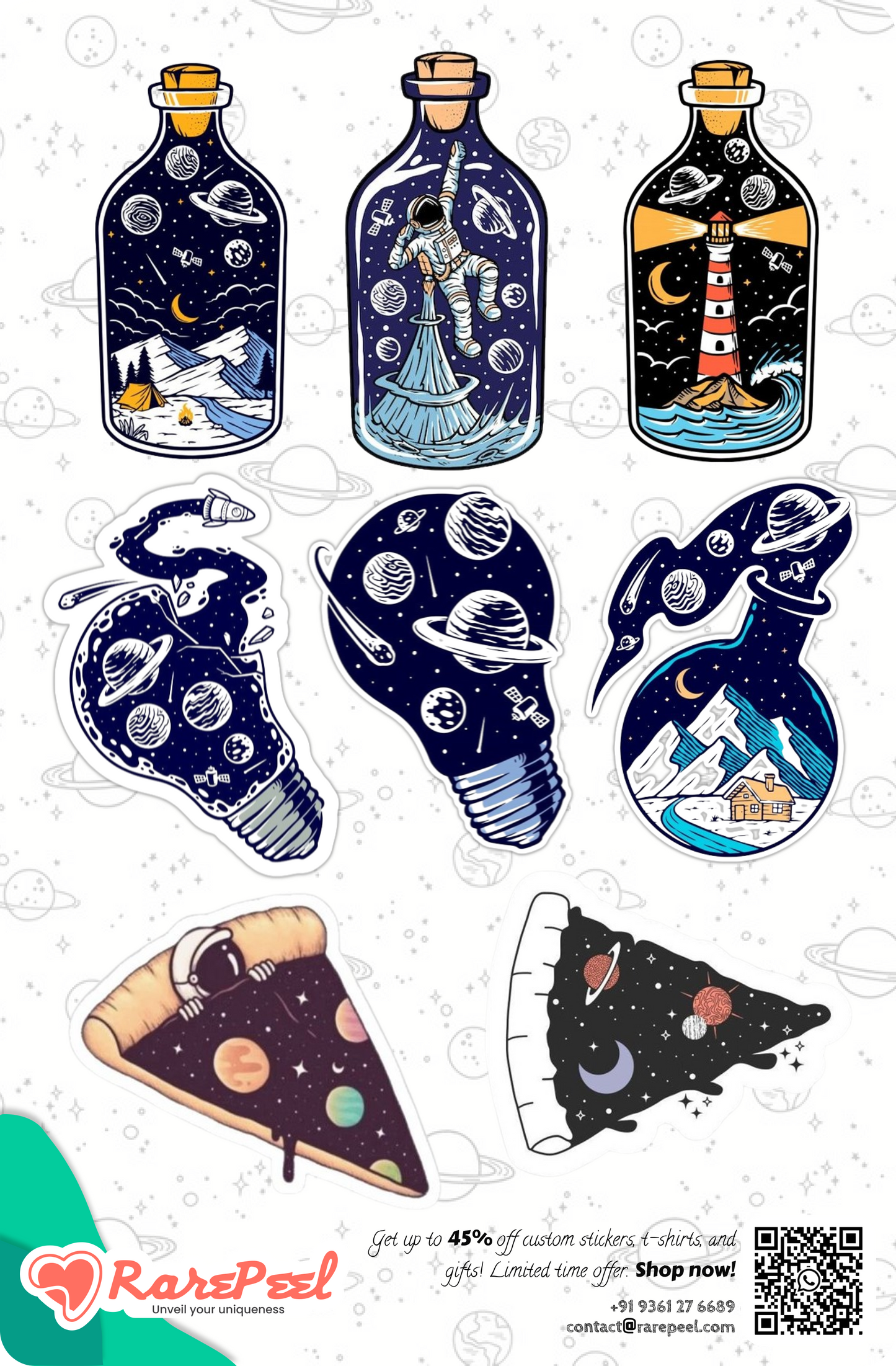 Cute Space Themed Object Illustration Sticker Collection | RarePeel