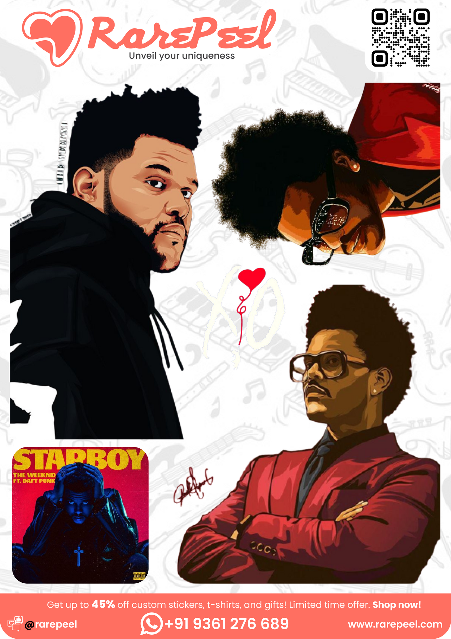 The Weeknd (American Singer) Illustration Sticker Collection | RarePeel