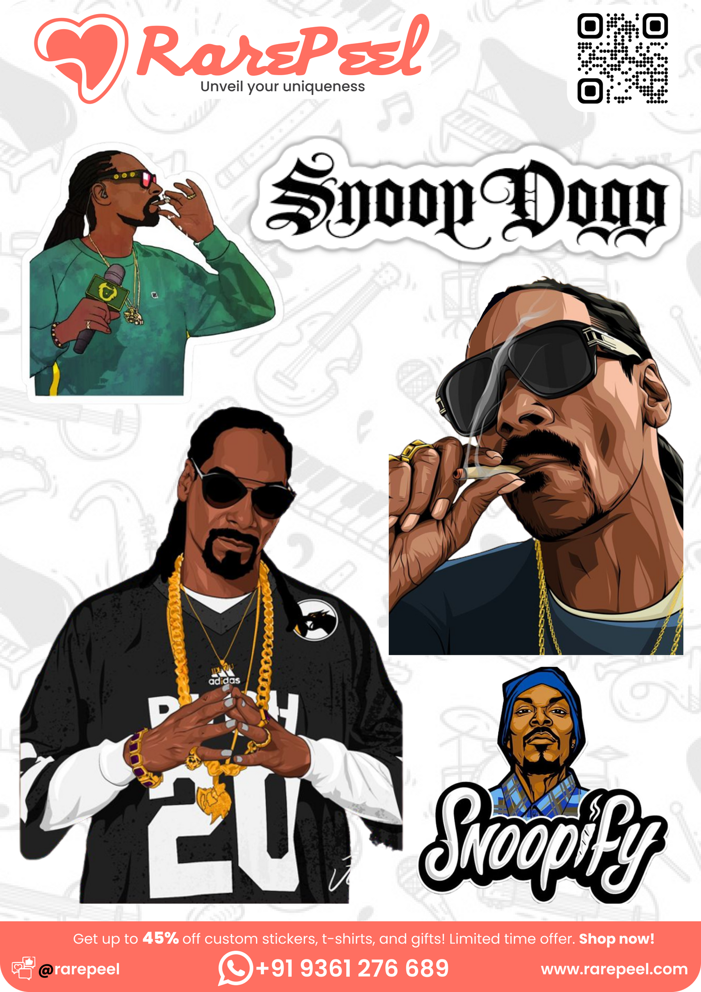 Snoop Dogg (American Pop and Rap Singer) Illustration Sticker Collection | RarePeel"