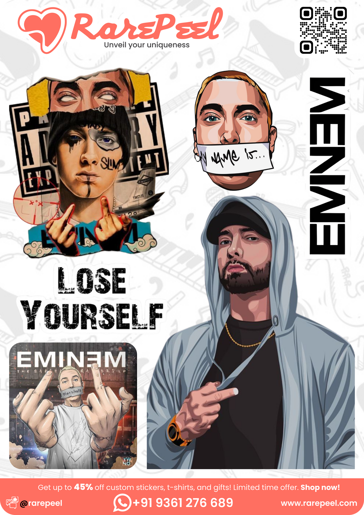 Eminem (American Pop and Rap Singer) Illustration Sticker Collection | RarePeel