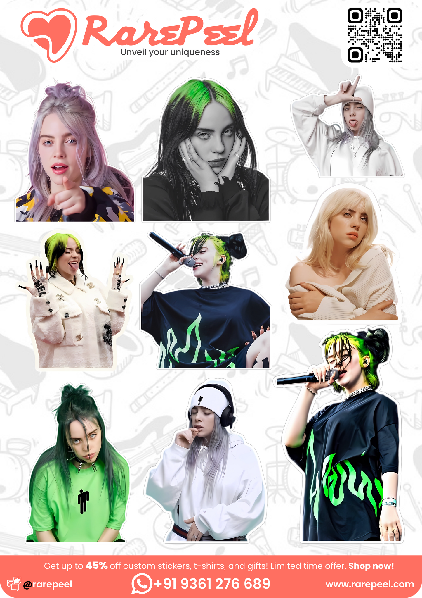 Billie Eilish Illustration Sticker Collection | RarePeel