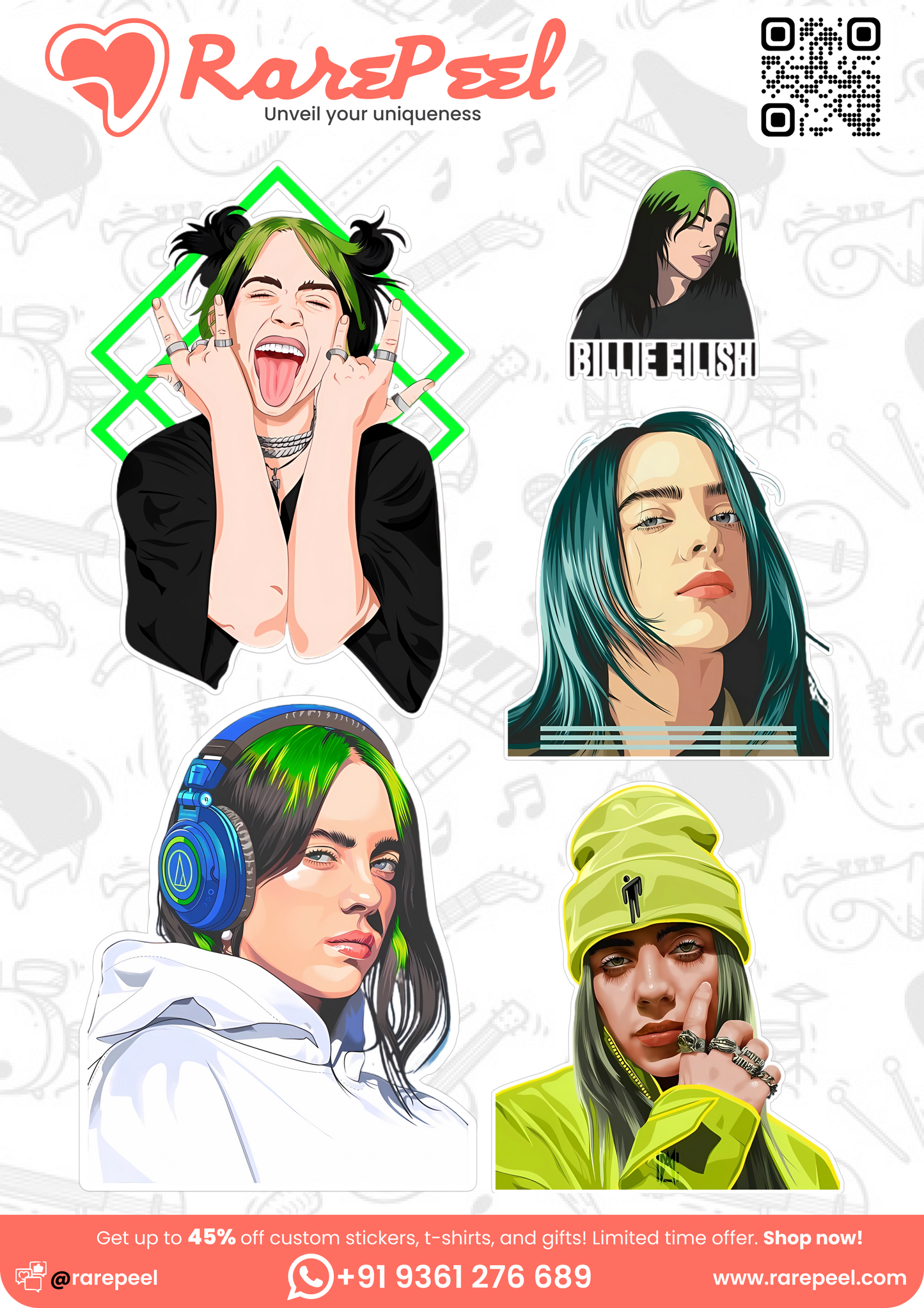 Billie Eilish Illustration Sticker Collection | RarePeel