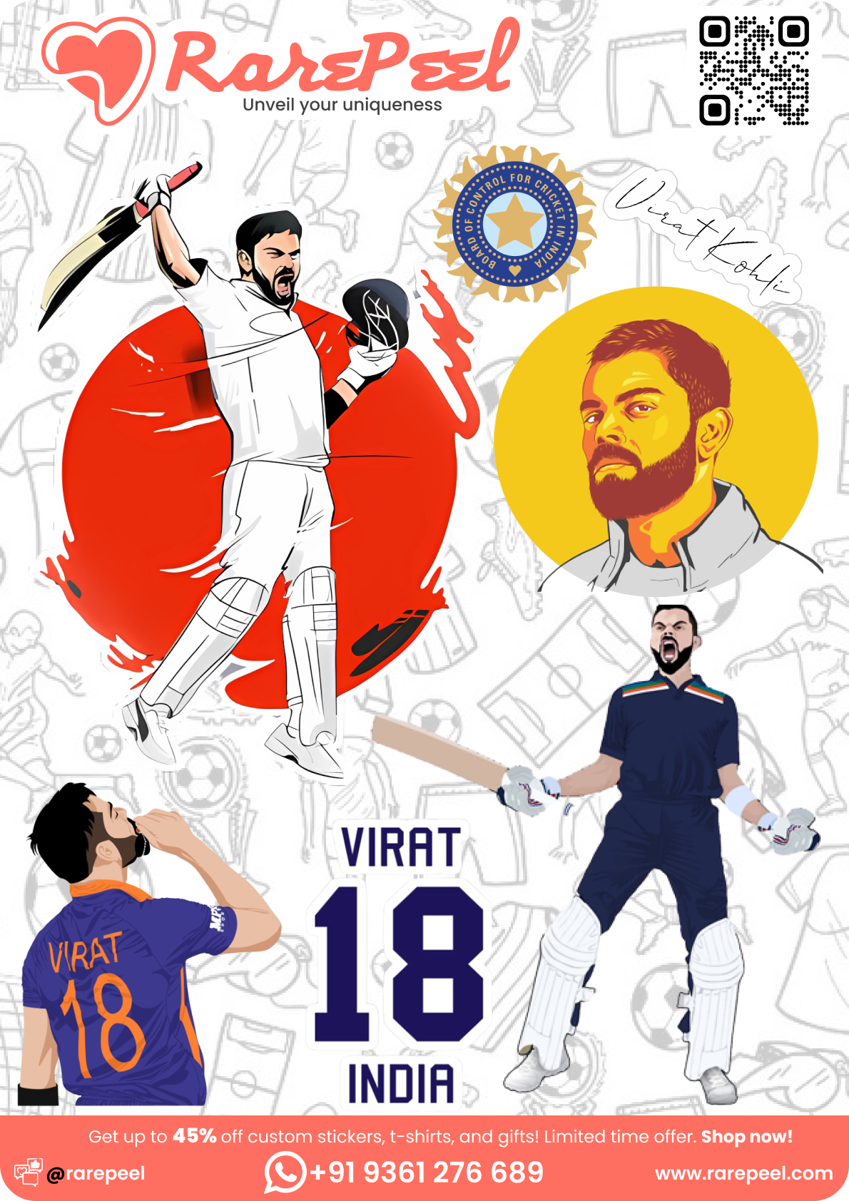 King Kohli: Virat Kohli Mini Cricket Player Sticker Sheet | RarePeel