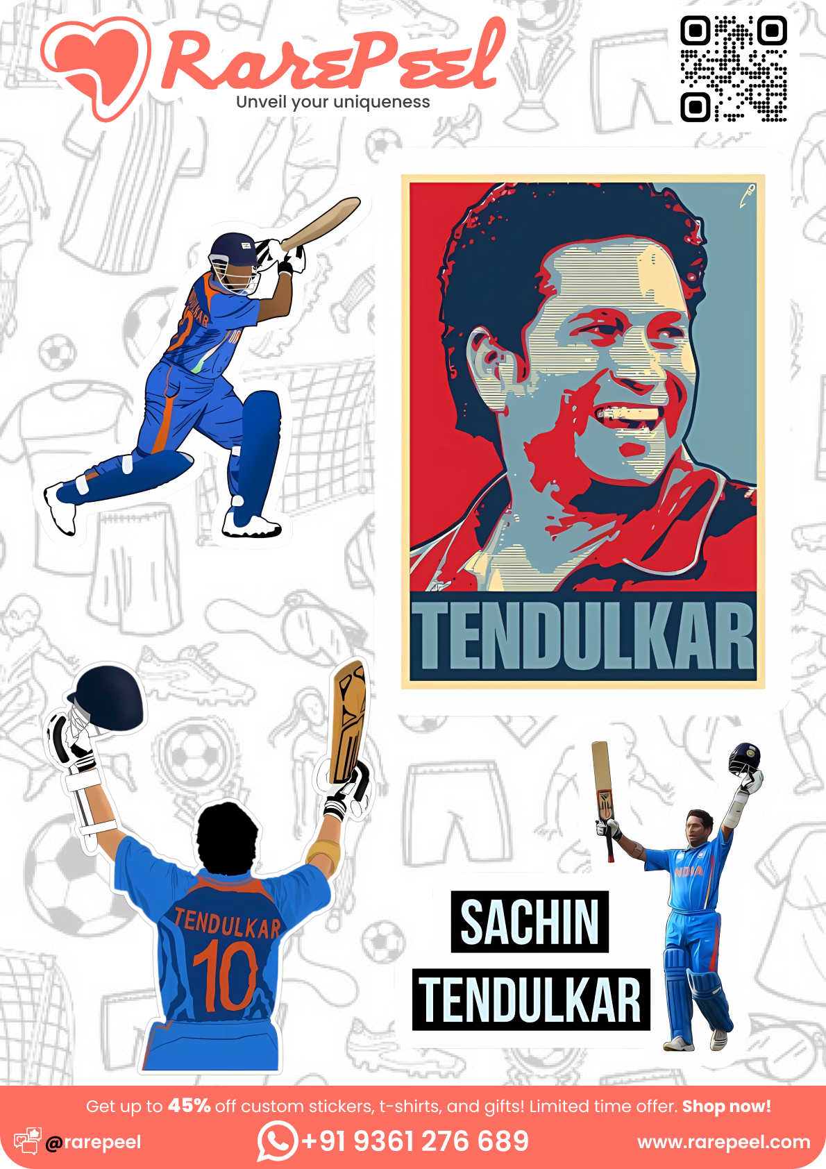 Master Blaster: Sachin Tendulkar Mini Cricket Player Sticker Sheet | RarePeel