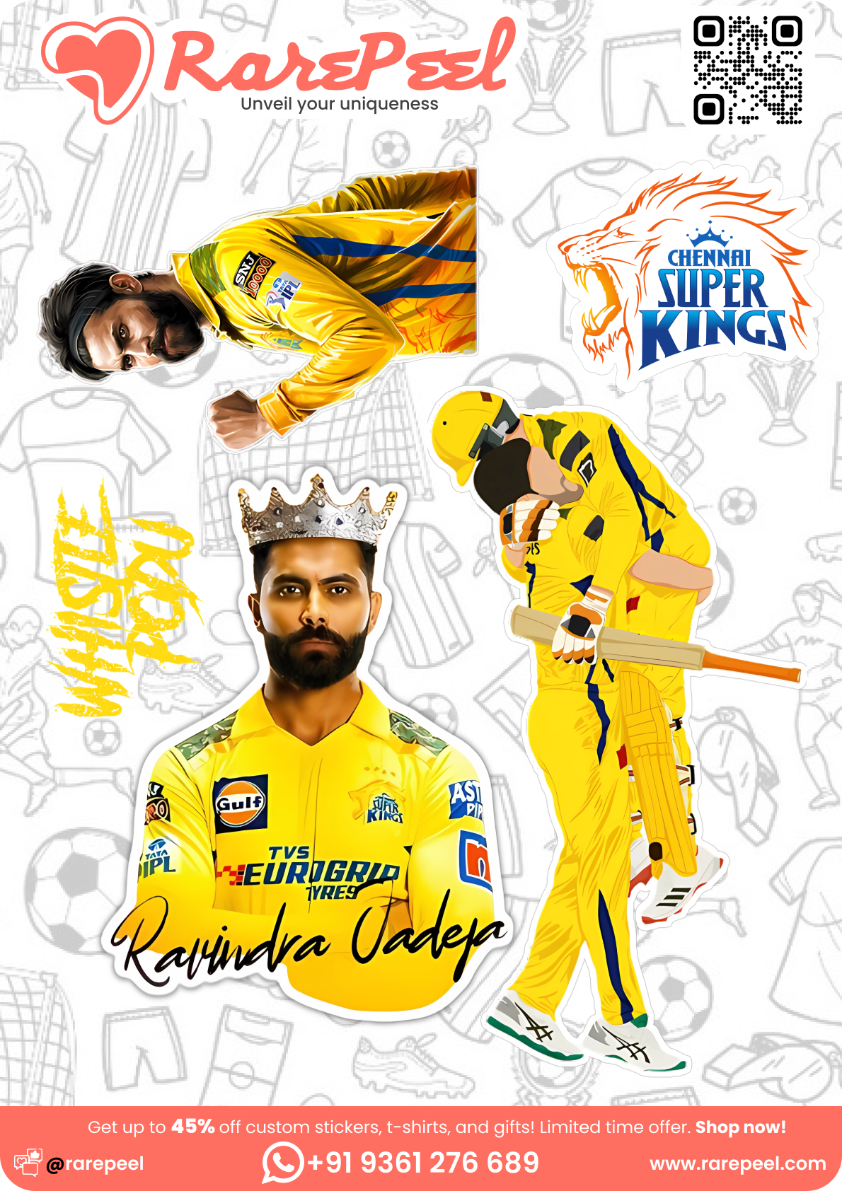 Royal All-Rounder: Ravindra Jadeja Chennai Super Kings Mini Sticker Sheet | RarePeel