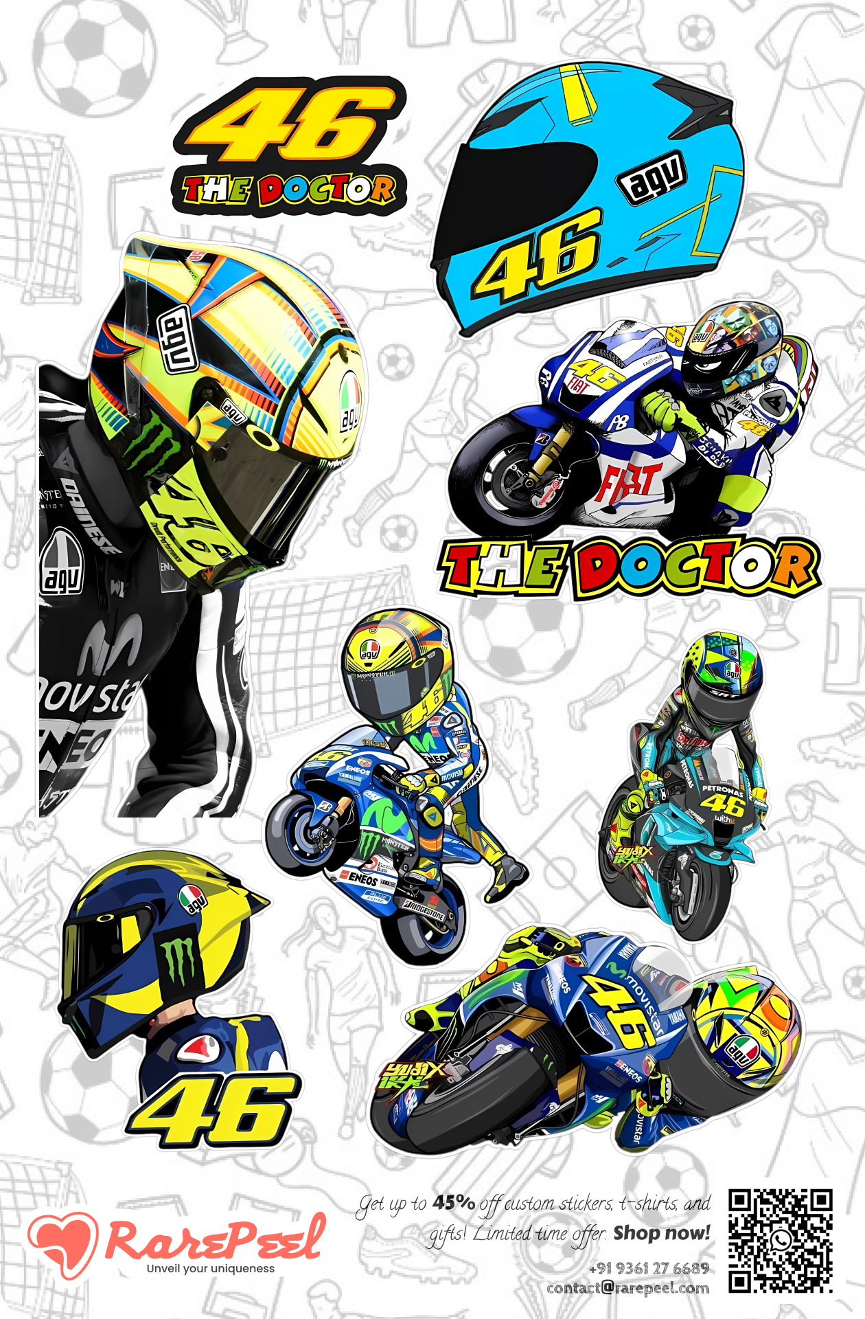 Speed Maestro: Valentina Rossi 46 MotoGP Large Sticker Sheet | RarePeel