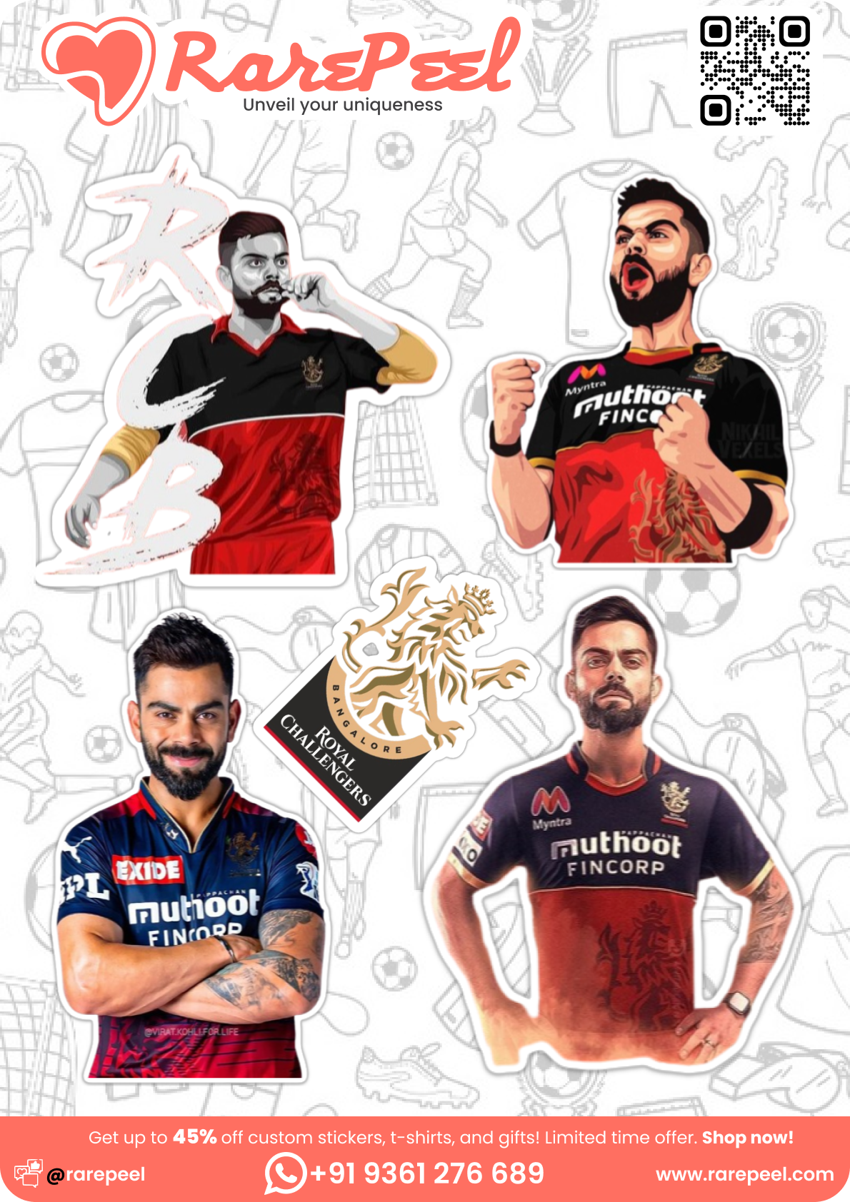 Royal Champion: Virat Kohli RCB IPL Mini Sticker Sheet | RarePeel